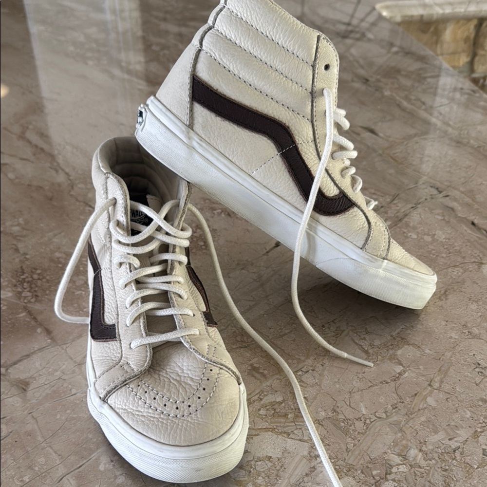 Vans Women's Cream and Brown High-Top Sneakers